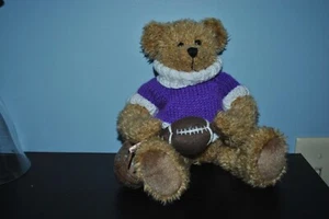 VTG RIDGEWOOD Collectables Teddy Bear 11" Football Helmet Purple White Sweater  - Picture 1 of 3