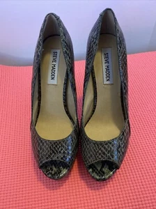 Steve Madden Women's Platform High Heels SZ 7.5 Brown/Gray Open Toe Snakeskin - Picture 1 of 16
