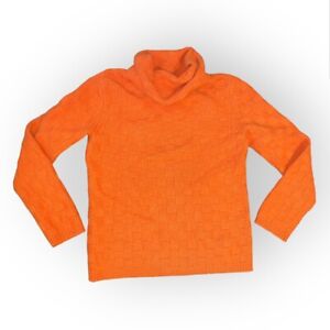 Vertical Design 100% Cashmere Turtle Neck Sweater Sz S Checkered Bright Orange