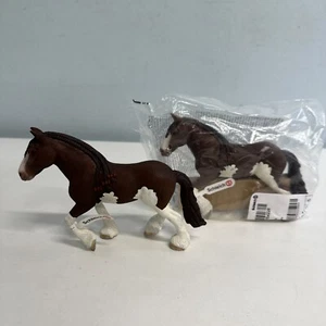 SCHLEICH HORSE Clydesdale Mare Figure #13809 Brown / White Red Bows NEW 2-PACK - Picture 1 of 16