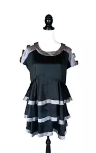 GO International Dress Womens 11 Black Silver Cocktail Tiered Ruffle Party - Picture 1 of 7