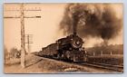 Vintage Photograph Railroad Train Engine By Power Lines And Fence