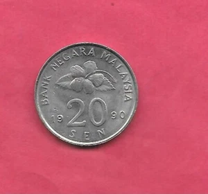 MALAYSIA KM52 1990 GEM BU UNCIRCULATED MINT OLD 20 SEN LARGE COIN - Picture 1 of 1