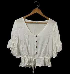 Patrons of Peace Tie Front Ruffle Sleeve Top Blouse Size Small - Picture 1 of 3