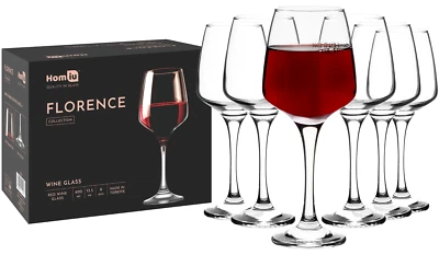 HOMIU 6 Red Wine Glasses Large 400ml Elegant White Wine Champagne Drinking Goblet