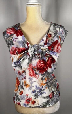 Blusa Camisa Top PAUL & JOE BROTHER Mujer 2 Lazos 100% Seda Manga Gorra Floral Foto 1 de 4