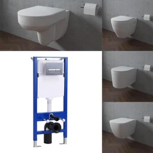 Bathroom 1.14m Concealed Cistern Frame &Wall Hung Toilet Soft Close Seat Pan WC - Picture 1 of 30