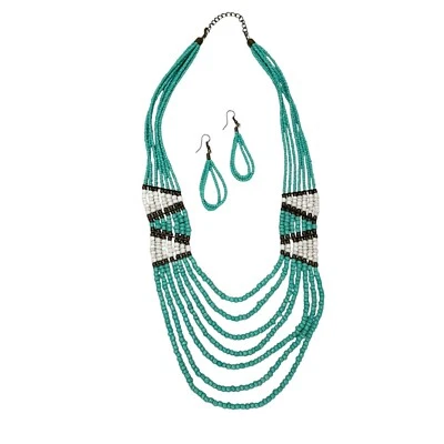 Juego de pendientes collar cuentas suroeste multihilo turquesa declaración boho Foto 1 de 4