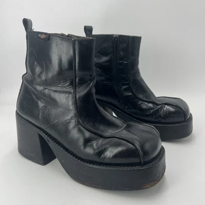 PV09442 Vintage 90s Y2K Rave DESTROY Platform Zipper Mid-Calf Boot READ FOR SIZE - Image 1 of 4