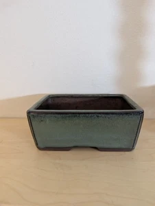 Green Glazed Footed Bonsai Rectangle Ceramic Clay Pot Planter 8" - Picture 1 of 8
