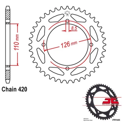 Piñones traseros de acero JT 420 paso 46 dientes Kawasaki KX65 (2000-2017) Foto 1 de 2