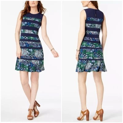 MICHAEL KORS Navy Blue Floral Paisley Print Sleeveless Dress Women’s Size Medium - Image 1 of 4