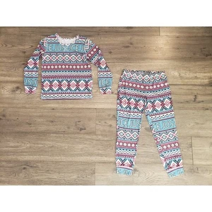 Girls Pajamas Fair Isle Blue Red Kids 10 Long Sleeve Top Shirt Pants Outfit Set - Picture 1 of 6