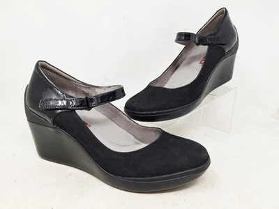 Zapatos de tacón de cuña de gamuza negros Tsubo para mujer talla 10 gancho y bucle Foto 1 de 4