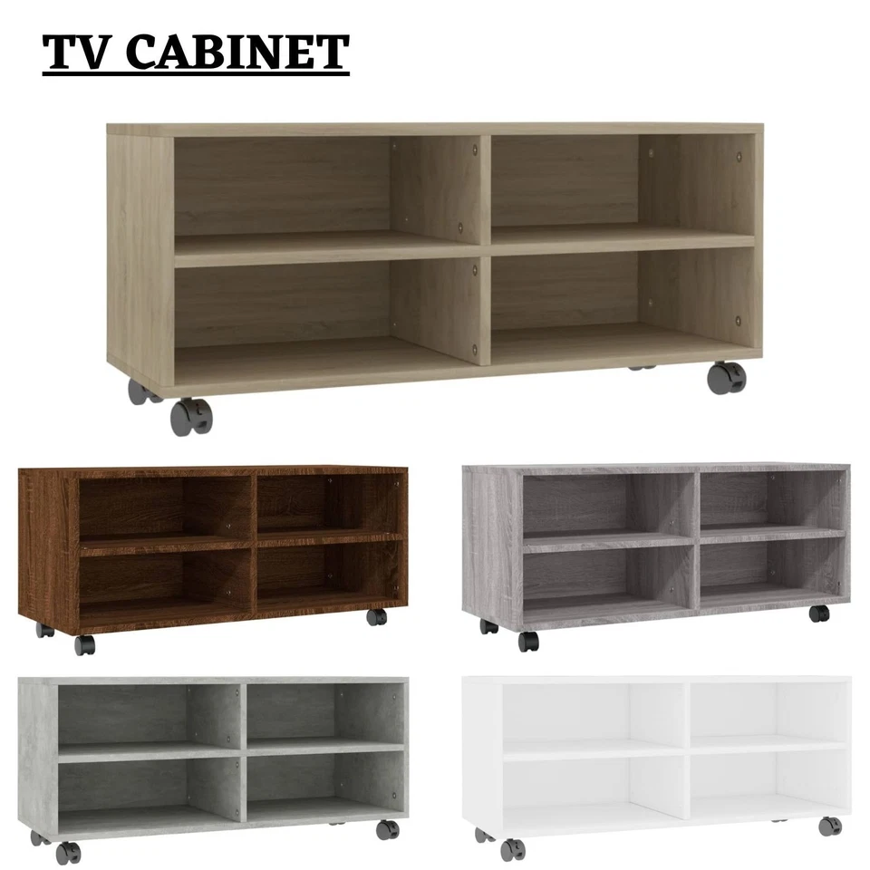 Modern TV Cabinet with Lockable Castors Display TV Stand Engineered Wood vidaXL - Image 1 of 1
