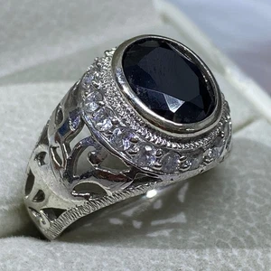 925 sterling silver mens ring black cz zircon stone man jewelry silver ring - Picture 1 of 12