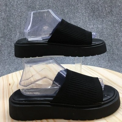 Sandalias Wanted Mujer 9 Cinta Plataforma Deslizable Negras Punta Abierta Tacones de Cuña NUEVAS Foto 1 de 4