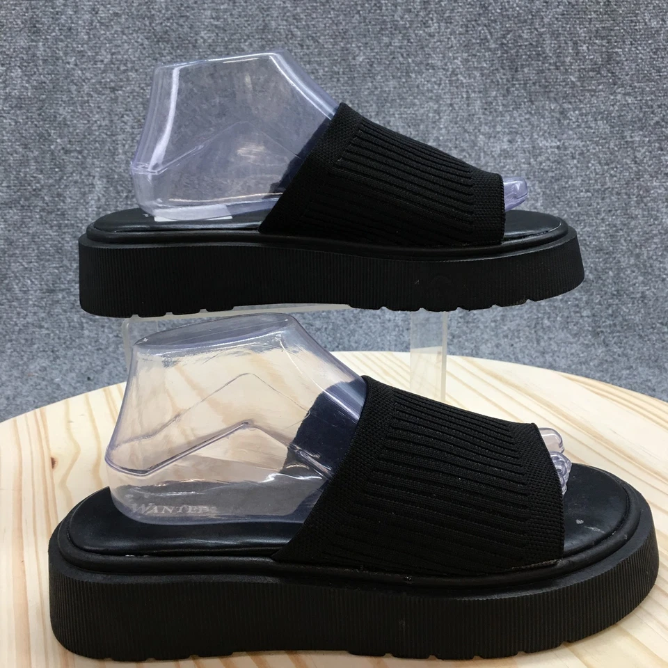 Sandalias Wanted Mujer 9 Cinta Plataforma Deslizable Negras Punta Abierta Tacones de Cuña NUEVAS Foto 1 de 4