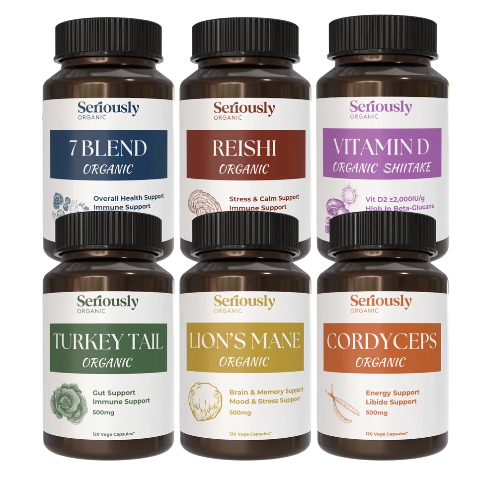 Organic Mushroom Capsules x120 7 Blend, Lion's Mane Cordyceps Turkey Tail Reishi - image 1 of 1