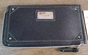 Nine West schwarz Reißverschluss Kalbsleder Clutch Geldbörse Tasche Handtasche Geldbeutel - Bild 1 von 12