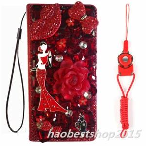 Custodia a portafoglio e cordini per Samsung Galaxy Flower in pelle flip bling - Foto 1 di 8