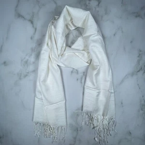 White Soft Silk-feel Tassel Scarf Shawl - Picture 1 of 4
