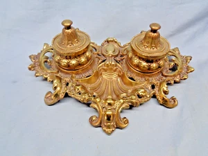 Antik schöner viktorianischer 1800er Messing Bronze Tintenwell Ständer - Bild 1 von 13