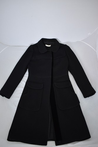 Smart Jacket Prada Lana Nera Bottone Popper Trench Lungo Donna IT38 UK8 RARA