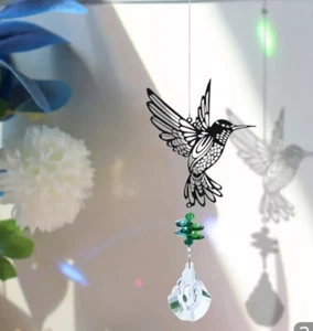 Green Crystal Suncatcher Prism Glass Hummingbird  Wind Chimes with silver bali  - Picture 1 of 1