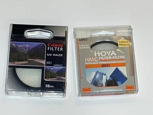 2 Filters CANON HOYA UV HAZE FILTERS 58MM 7-580-1 plus HOYA HMC 58mm Jewel Cases - Picture 1 of 2