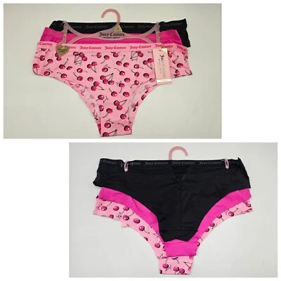 JUICY COUTURE 3 Pk Mujer S M L Sin Panty Líneas Bragas Negro Rosa Estampado Cerezas Foto 1 de 4