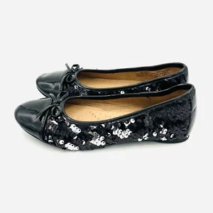 Black Slip On Flats SO Youth Girl's Roslyn Sz. 1. Dress Shoes Reverse To Silver - Picture 1 of 7