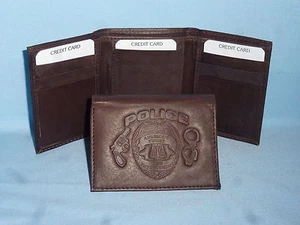 Police POLICE OFFICER Policeman Leather TriFold Wallet NEW dkbr 3 m1 - Picture 1 of 5