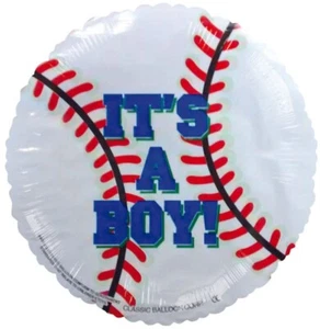 Two 9" It's A Boy Baseball Foil Balloons - Air-fill only - Picture 1 of 1
