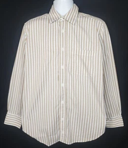 Bugatchi Uomo Shirt Mens M Long Sleeve Button Up Flip Cuff Striped Beige White - Picture 1 of 16