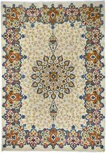 8X11 ft Handmade Cream Wool Oriental Rug Vintage Medallion Floral Home Carpet - Picture 1 of 17