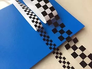 NASTRO A SCACCHI LAMINATO TRASPARENTE Adesivi Casco Bicicletta Moto 1 & 2 pollici - Foto 1 di 1