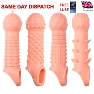 Reusable Sheath Girth Enhancing Penis Sleeve Flesh 17cm Condom Sex Toys for Men - Picture 1 of 11