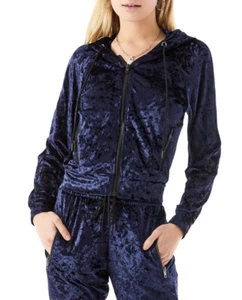 New LF Emma & Sam Velour Velvet Full Zip Hoodie Sweatshirt Blue Size XS - Picture 1 of 5