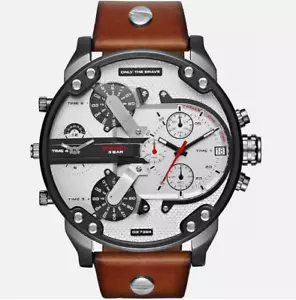DIESEL MR DADDY DZ7394 WHITE GUNMETAL BROWN LEATHER MENS CHRONOGRAPH WATCH 57mm - Picture 1 of 6