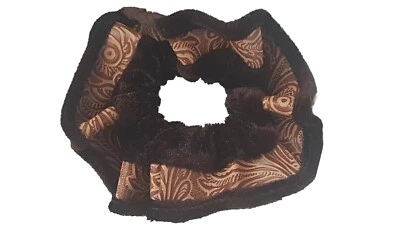 BROWN Velvet Embossed Leather Elastic Party Hair Band Ponytail Scrunchie Tie - Image 1 of 3