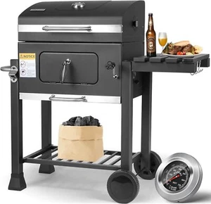 Schwarz Holzkohlegrill XXL BBQ Grill Smoker Standgrill Grillwagen Holzkohle Gart - Bild 1 von 6