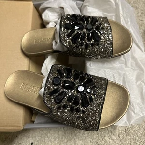 Kenneth Cole Reaction Womens Slide Rhinestone Bronze Size 5 Slim Sparkle - Picture 1 of 4