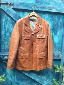 MENS LEATHER JACKET BROWN DESIGNER VINTAGE VGC WORN ON FILM INC UK PP - Picture 1 of 4