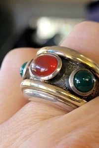 David Yurman HEAVY 16.7 Grams! Cabachon Carnelian and Chryroprase Ring PRETTY! - Picture 1 of 7
