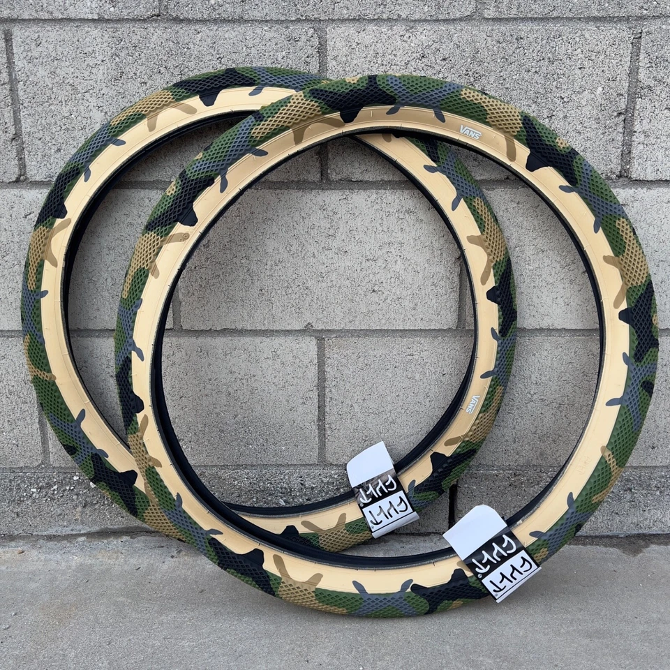 PAIR OF CULT BMX VANS BICYCLE TIRES 26 X 2.10" GREEN CAMO SE HARO