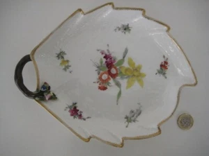 MEISSEN DRESDEN PORCELAIN LEAF DISH HANDPAINTED APPLIED FLOWER BASKET WEAVE EDGE - Picture 1 of 19