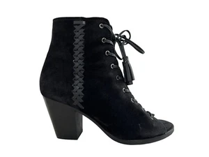 FRYE Black Dani Whipstitch Lace Suede Leather Peep Toe Boots Booties SZ 8 $358 - Picture 1 of 11