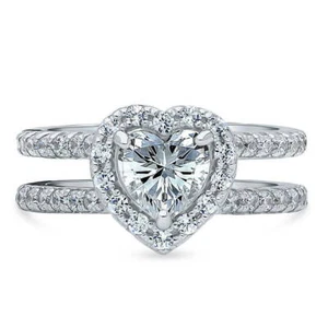 BERRICLE Sterling Silver Halo Heart Cubic Zirconia CZ Wedding Engagement Ring