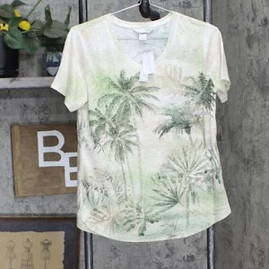 Christopher & Banks Womens Embellished Tropical Short Sleeve T-Shirt Top 7944 PS - Picture 1 of 5